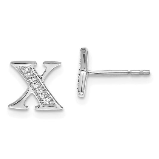 Solid 14k White Gold Simulated CZ Initial X Earrings