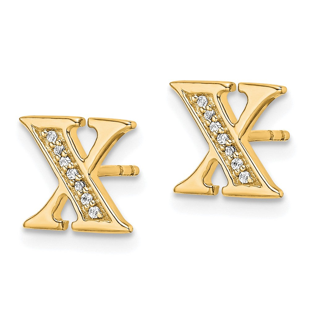 Solid 14k Yellow Gold Simulated CZ Initial X Earrings