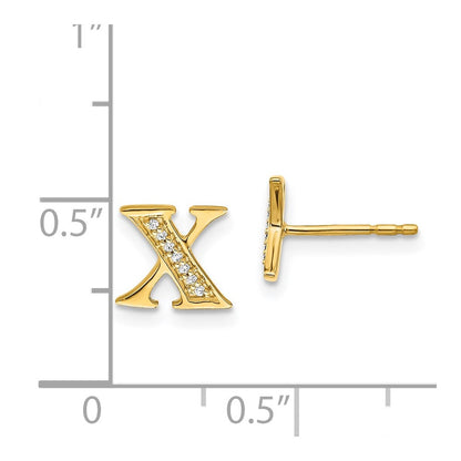 Solid 14k Yellow Gold Simulated CZ Initial X Earrings