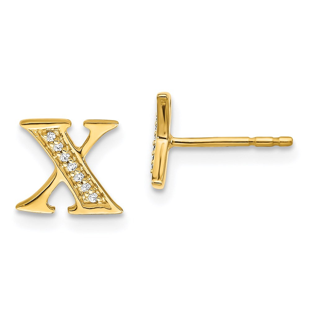 14k Yellow Gold Real Diamond Initial X Earrings EM4170X-005-YA