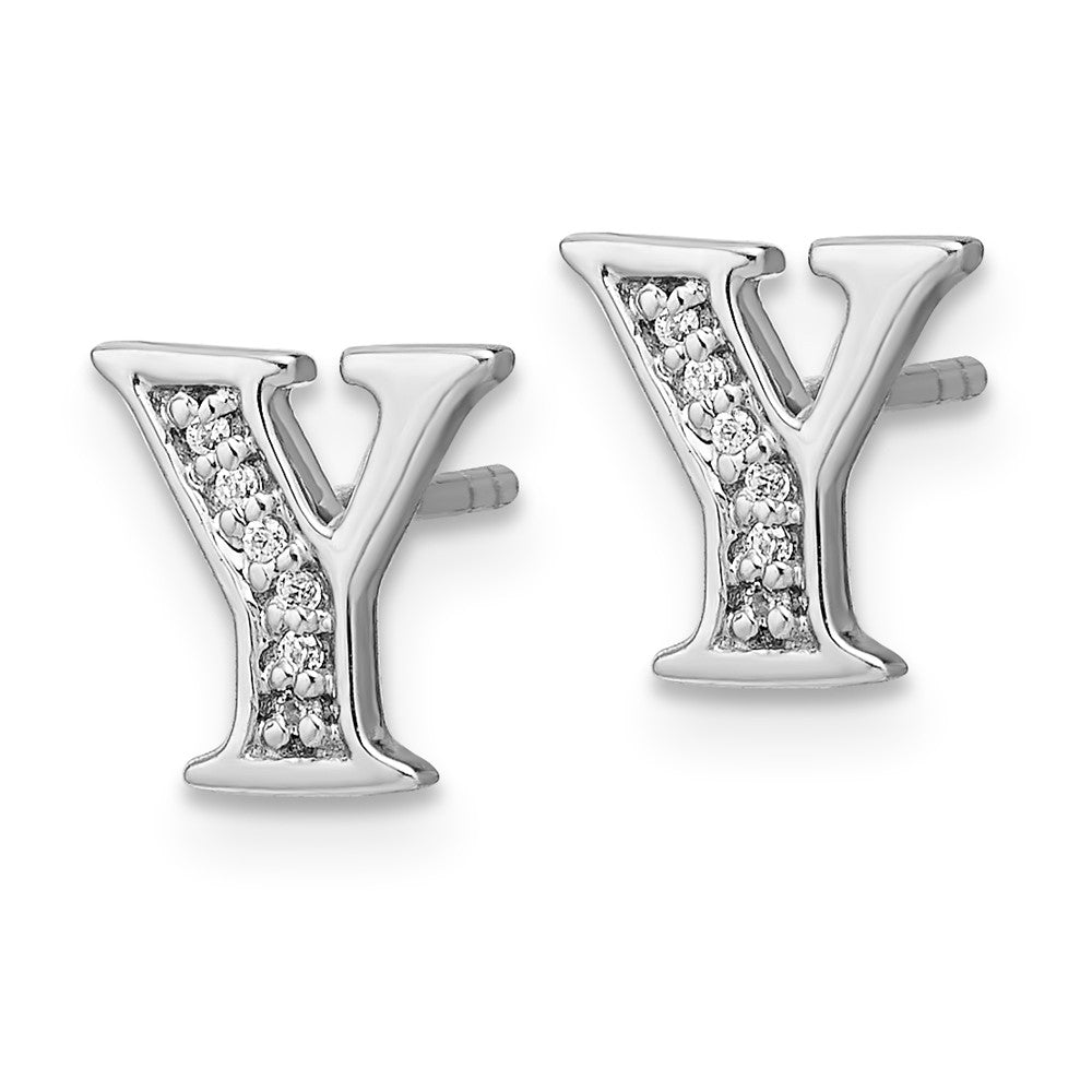 Solid 14k White Gold Simulated CZ Initial Y Earrings