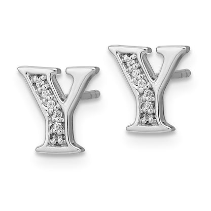Solid 14k White Gold Simulated CZ Initial Y Earrings