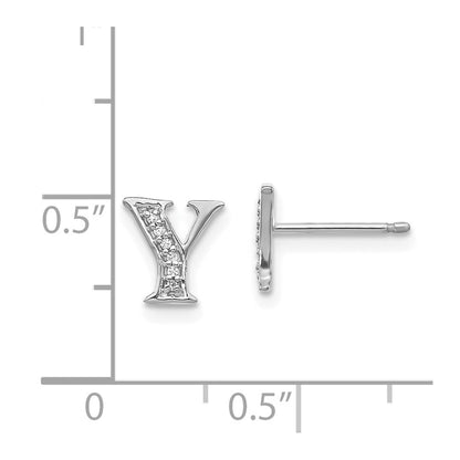 Solid 14k White Gold Simulated CZ Initial Y Earrings