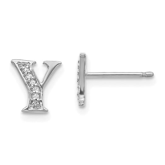 14k White Gold Real Diamond Initial Y Earrings EM4170Y-004-WA