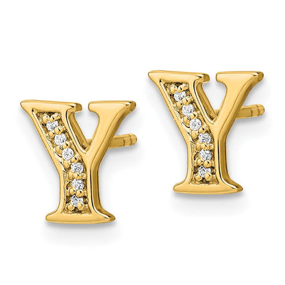 Solid 14k Yellow Gold Simulated CZ Initial Y Earrings
