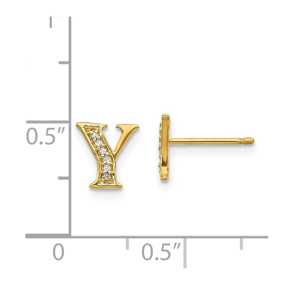 Solid 14k Yellow Gold Simulated CZ Initial Y Earrings
