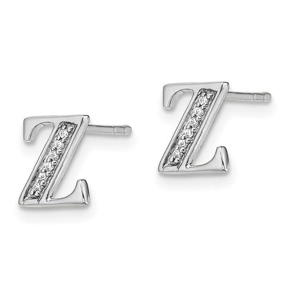 Solid 14k White Gold Simulated CZ Initial Z Earrings