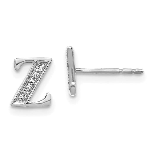14k White Gold Real Diamond Initial Z Earrings EM4170Z-004-WA
