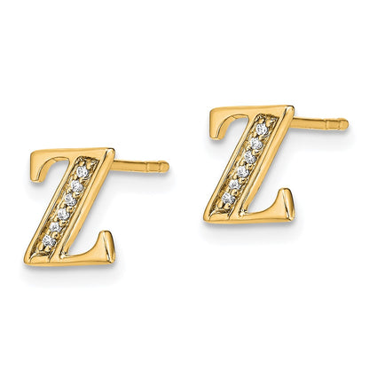 Solid 14k Yellow Gold Simulated CZ Initial Z Earrings