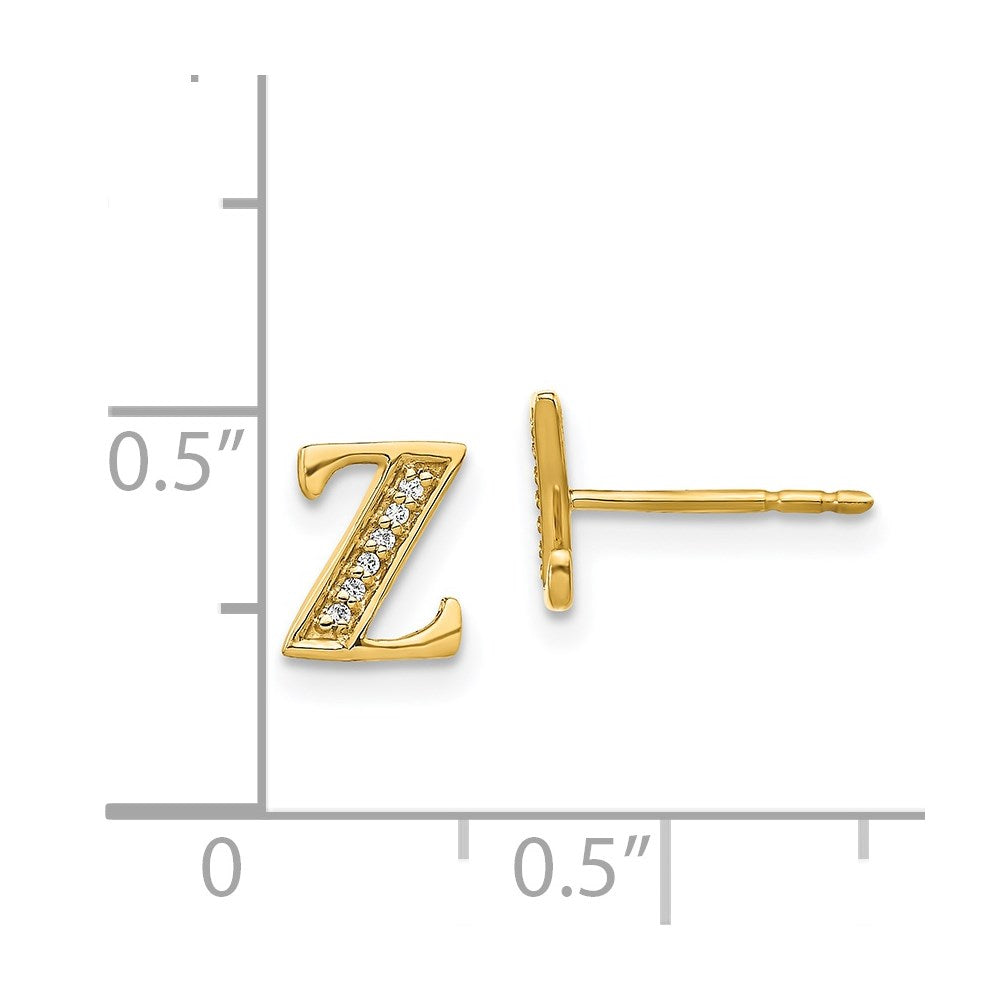 Solid 14k Yellow Gold Simulated CZ Initial Z Earrings