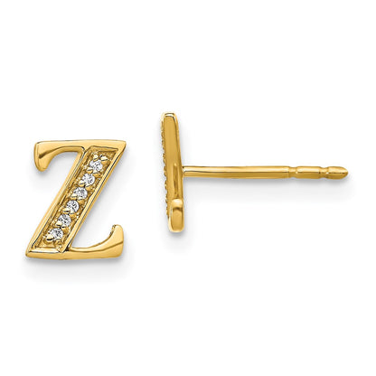 Solid 14k Yellow Gold Simulated CZ Initial Z Earrings