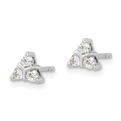 Solid 14k White Gold 3-stone Simulated CZ Triangle Earrings