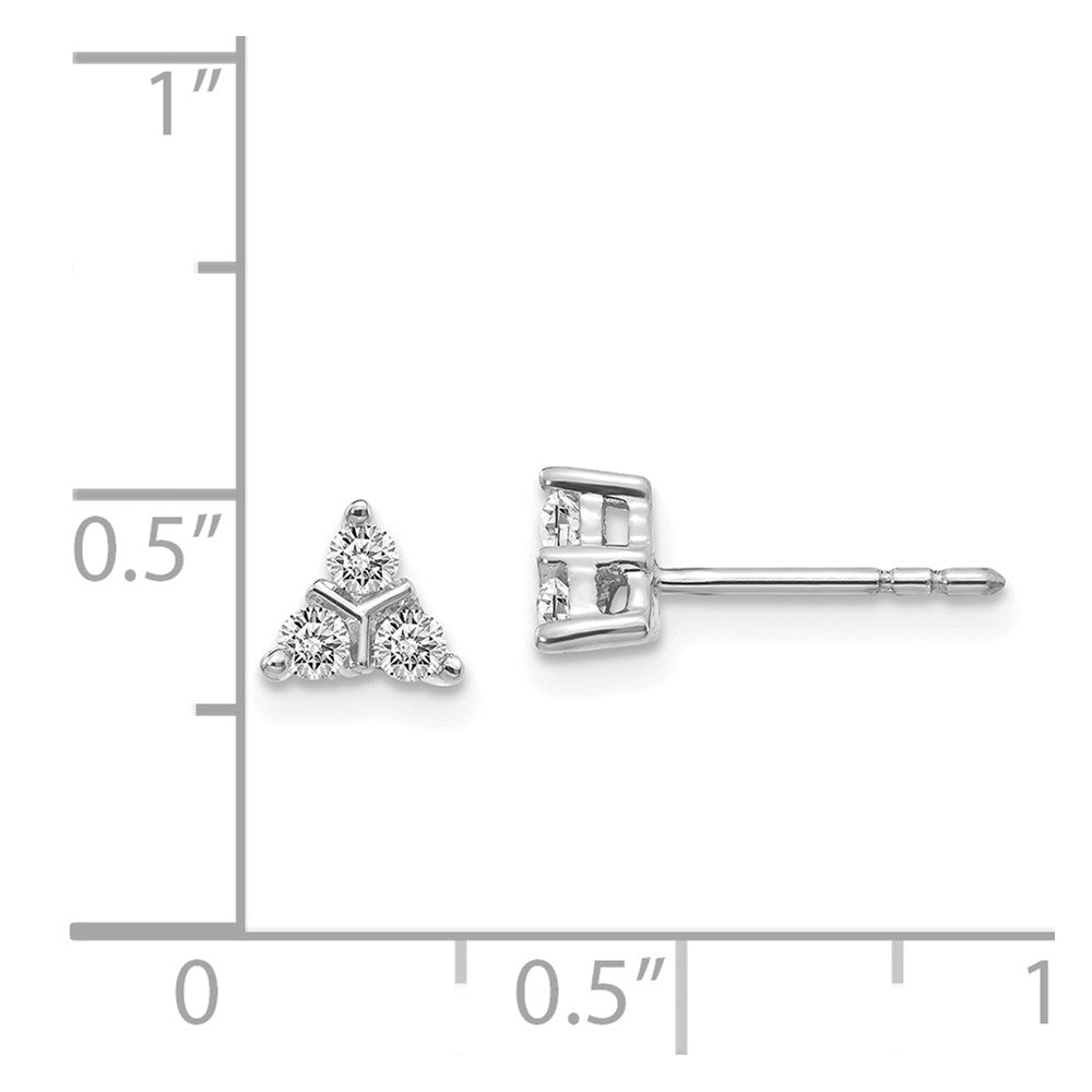 Solid 14k White Gold 3-stone Simulated CZ Triangle Earrings