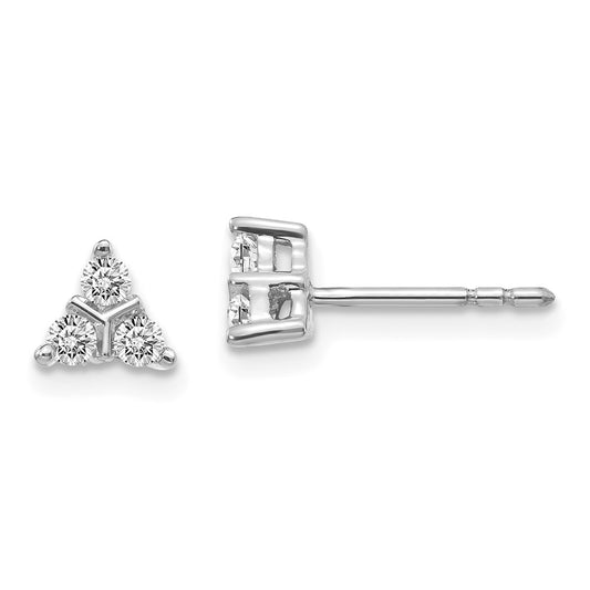 Solid 14k White Gold 3-stone Simulated CZ Triangle Earrings