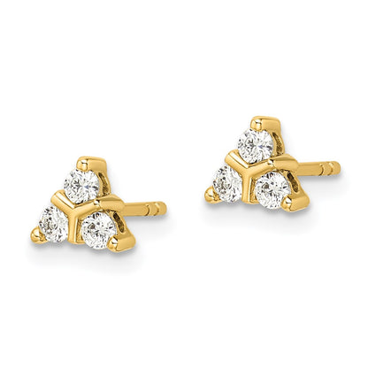 Solid 14k Yellow Gold 3-stone Simulated CZ Triangle Earrings