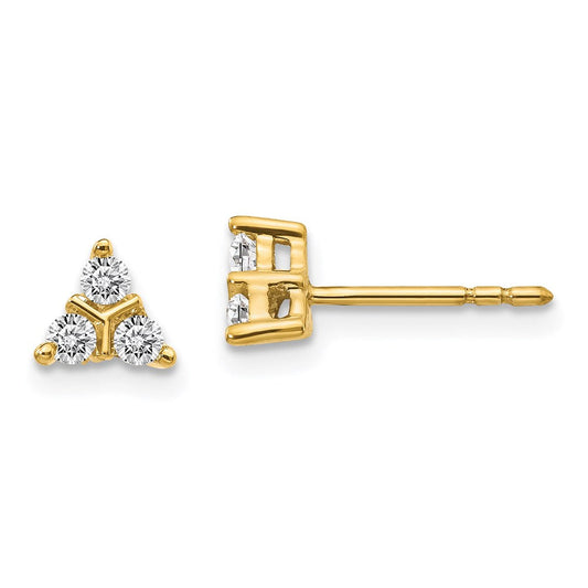 14k Yellow Gold 3-stone Real Diamond Triangle Earrings EM4171-025-YA