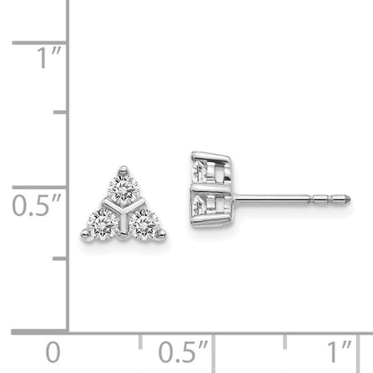 Solid 14k White Gold 3-stone Simulated CZ Triangle Earrings