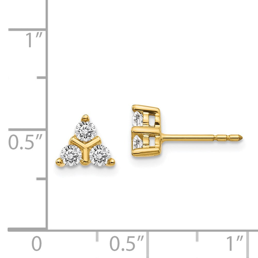 Solid 14k Yellow Gold 3-stone Simulated CZ Triangle Earrings