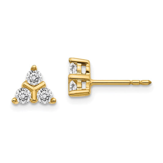 14k Yellow Gold 3-stone Real Diamond Triangle Earrings EM4171-050-YA