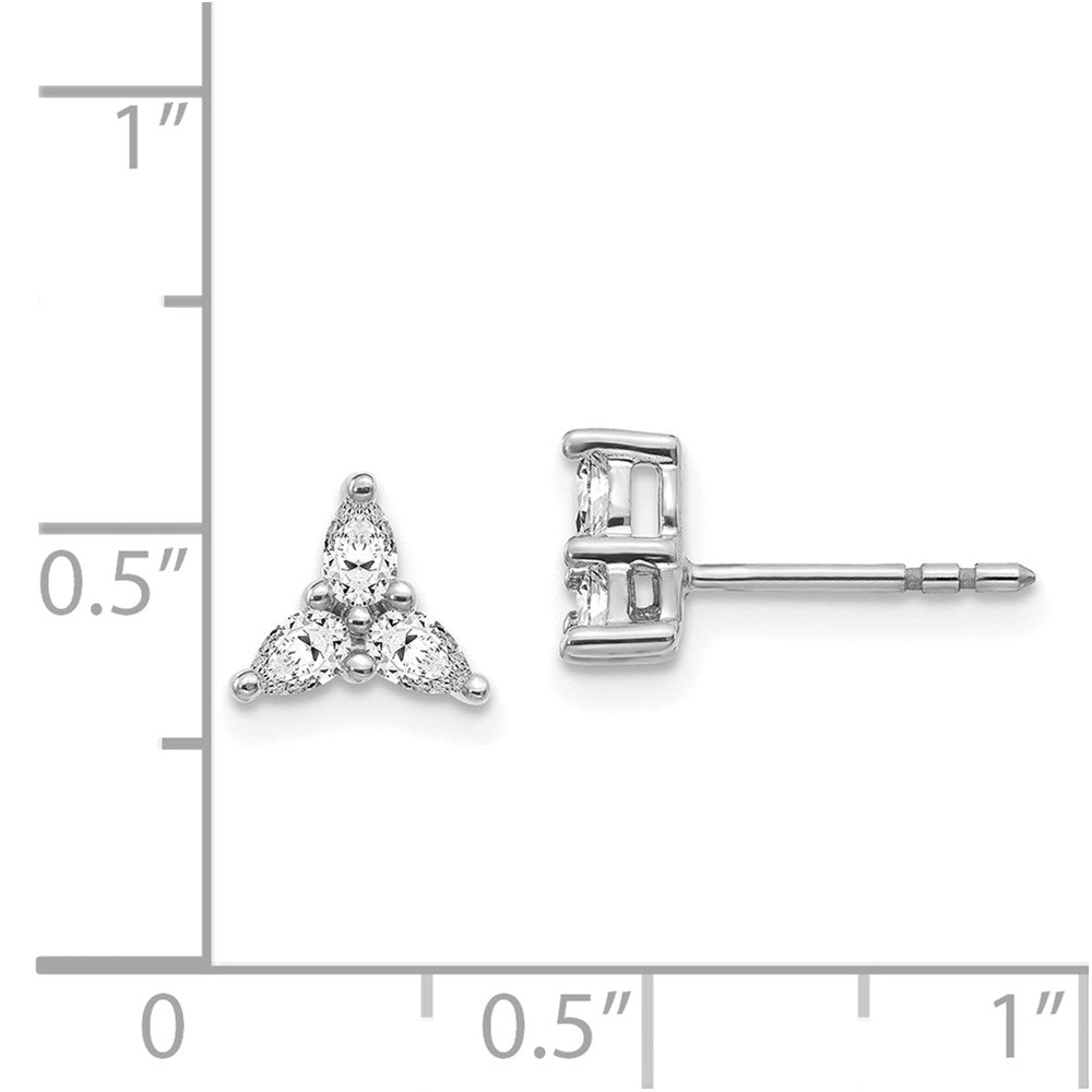 Solid 14k White Gold 3-stone Simulated CZ Triangle Earrings