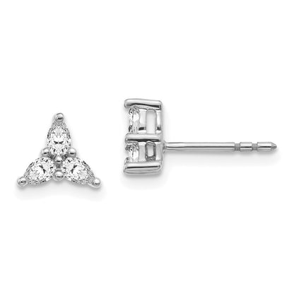 Solid 14k White Gold 3-stone Simulated CZ Triangle Earrings