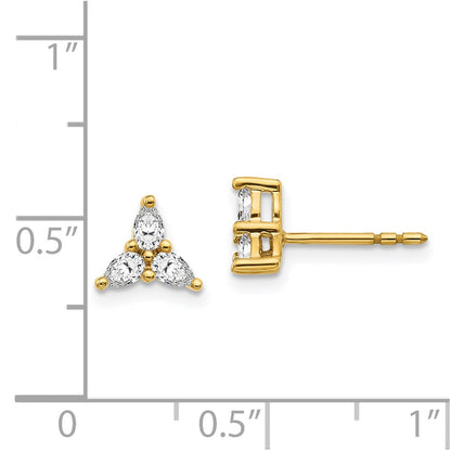 Solid 14k Yellow Gold 3-stone Simulated CZ Triangle Earrings