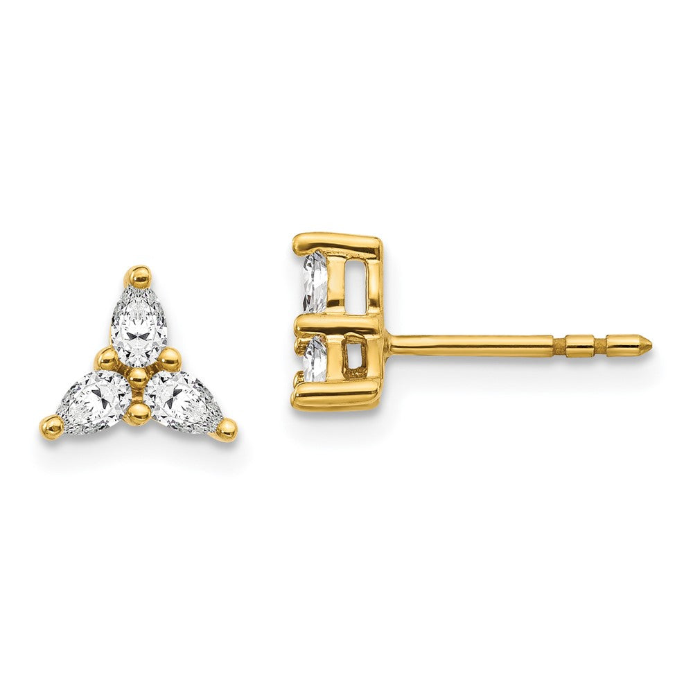 Solid 14k Yellow Gold 3-stone Simulated CZ Triangle Earrings