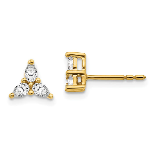 Solid 14k Yellow Gold 3-stone Simulated CZ Triangle Earrings