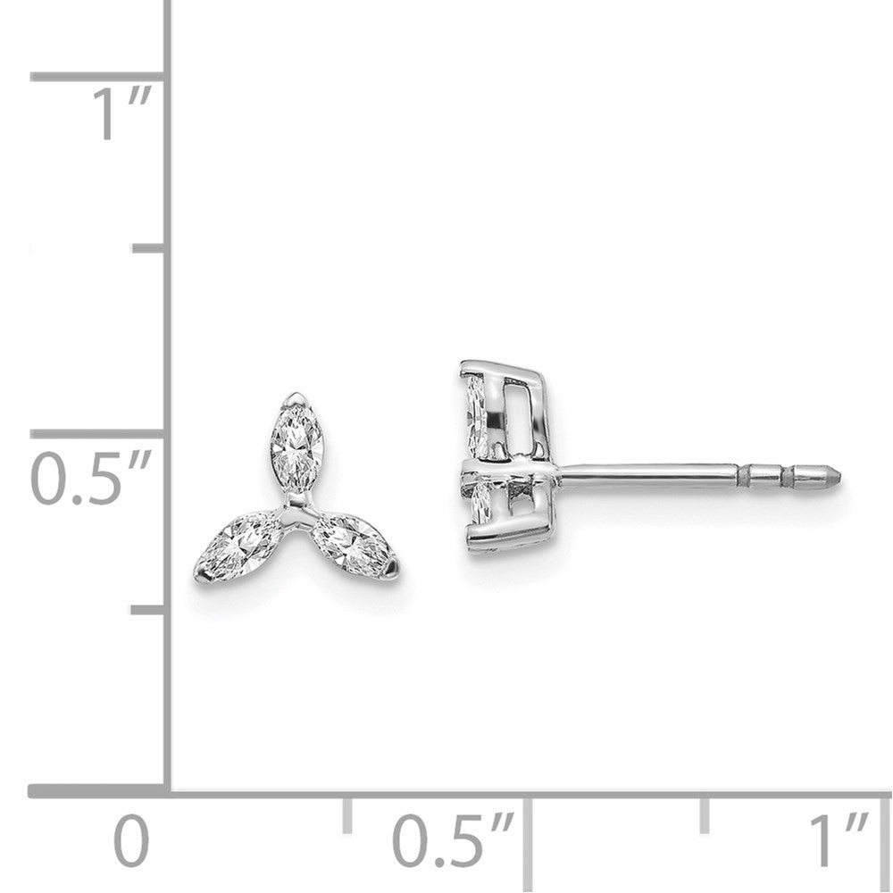 Solid 14k White Gold 3-stone Simulated CZ Triangle Earrings