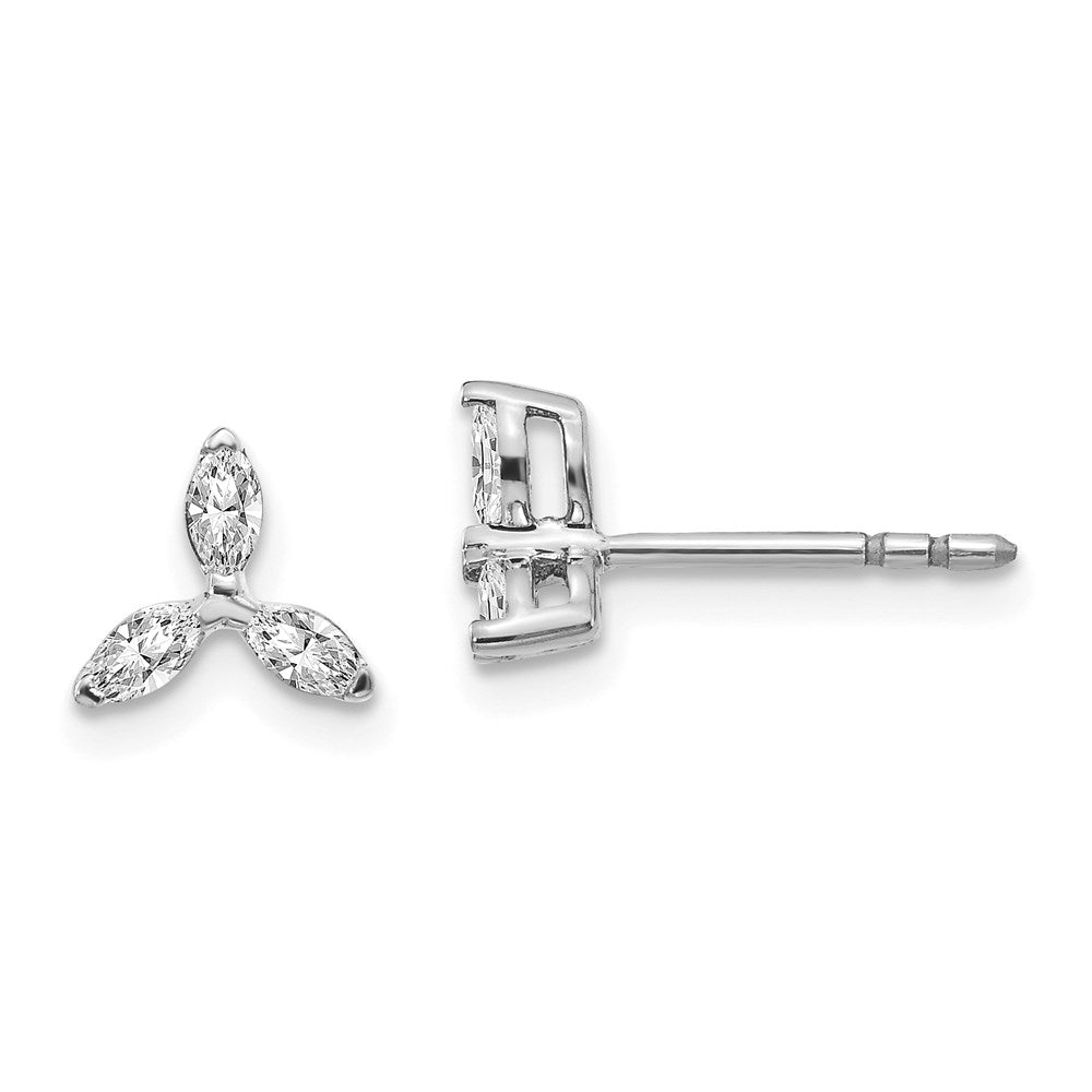 14k White Gold 3-stone Real Diamond Triangle Earrings EM4176-040-WA