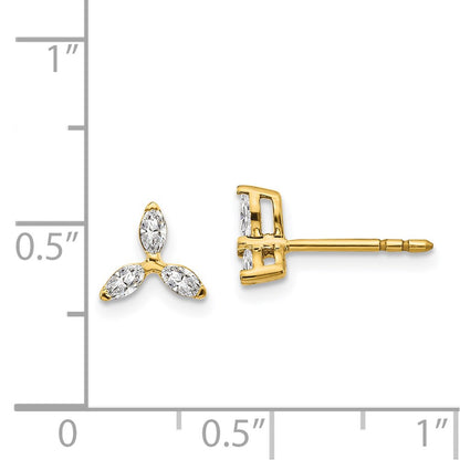 Solid 14k Yellow Gold 3-stone Simulated CZ Triangle Earrings