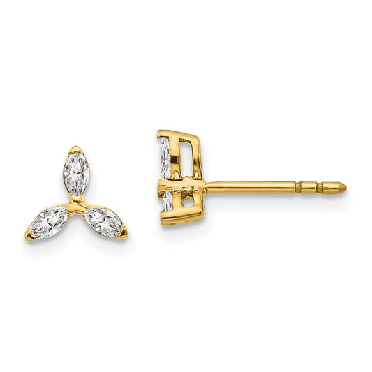 14k Yellow Gold 3-stone Real Diamond Triangle Earrings EM4176-040-YA
