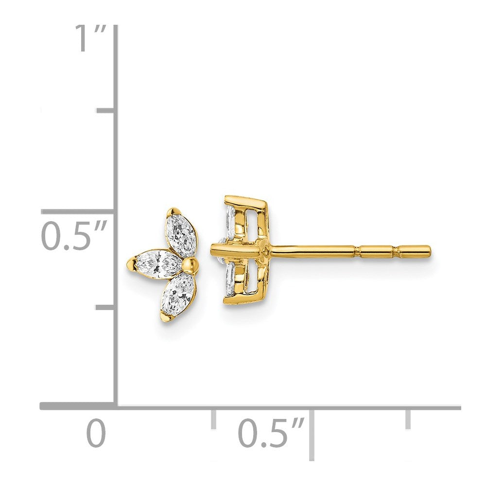 Solid 14k Yellow Gold 3-stone Marquise Simulated CZ Earrings