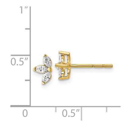 Solid 14k Yellow Gold 3-stone Marquise Simulated CZ Earrings