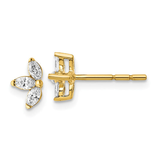 Solid 14k Yellow Gold 3-stone Marquise Simulated CZ Earrings