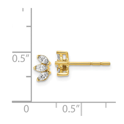 Solid 14k Yellow Gold 3-stone Marquise Simulated CZ Earrings