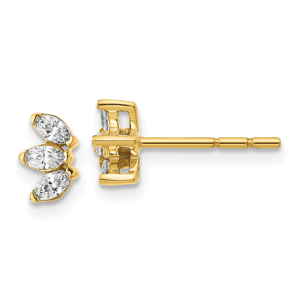 Solid 14k Yellow Gold 3-stone Marquise Simulated CZ Earrings