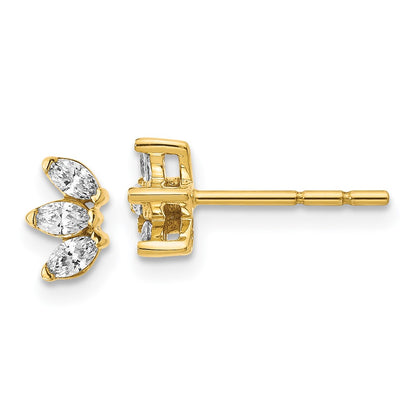 Solid 14k Yellow Gold 3-stone Marquise Simulated CZ Earrings
