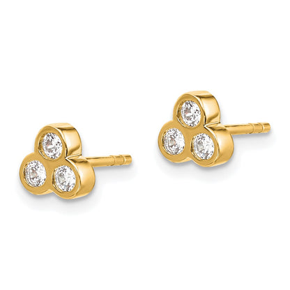 Solid 14k Yellow Gold 3-stone Simulated CZ Earrings