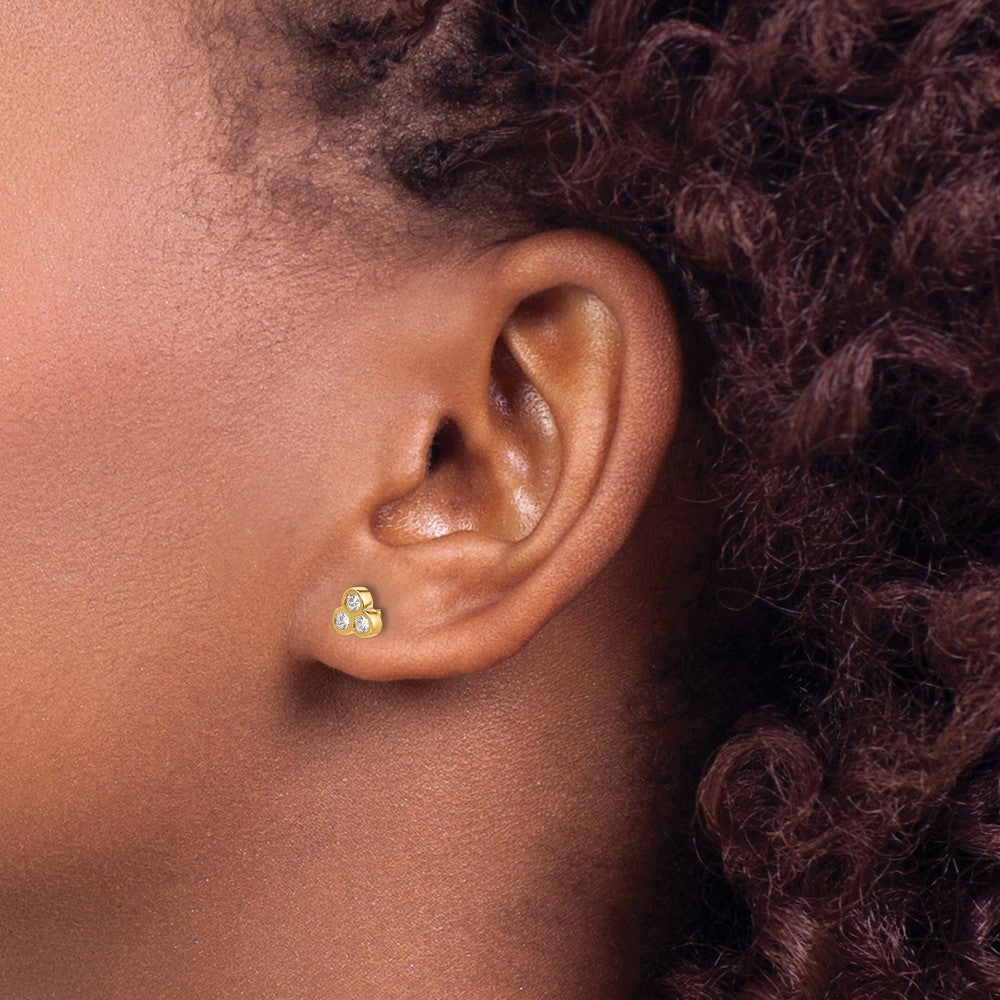 Solid 14k Yellow Gold 3-stone Simulated CZ Earrings