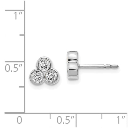 Solid 14k White Gold 3-stone Simulated CZ Earrings