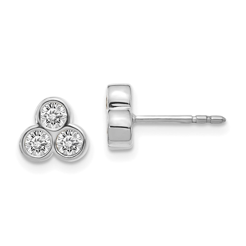 Solid 14k White Gold 3-stone Simulated CZ Earrings