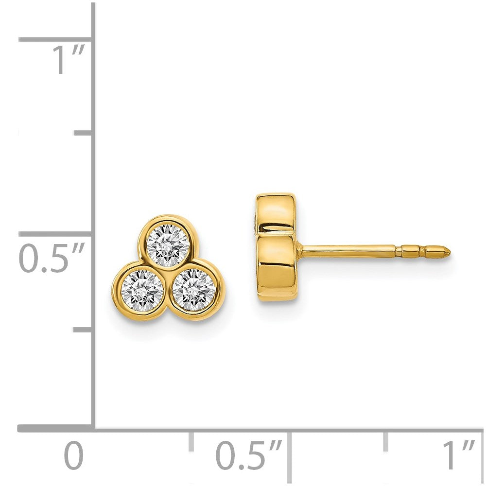 Solid 14k Yellow Gold 3-stone Simulated CZ Earrings