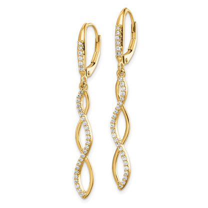 Solid 14k Yellow Gold Simulated CZ LeverbacK Earrings