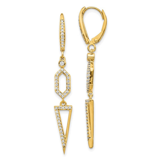 14k Yellow Gold Real Diamond Triangle Leverback Earrings EM4187-045-YA
