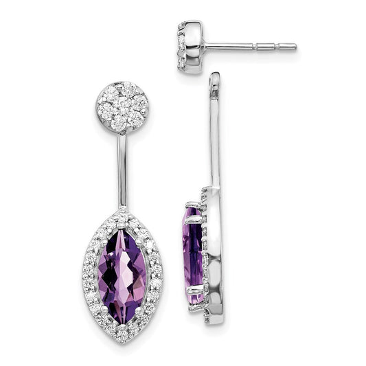 14k White Gold Real Diamond/Marquise Amethyst Front/Back Earrings EM4194-AM-075-WA