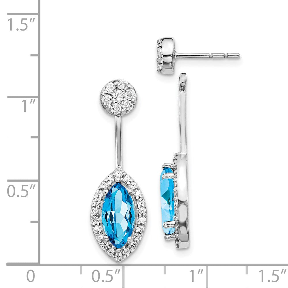 Solid 14k White Gold Simulated CZ & Blue Topaz Earrings