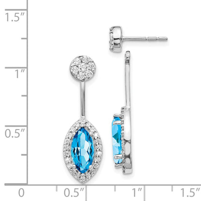 Solid 14k White Gold Simulated CZ & Blue Topaz Earrings