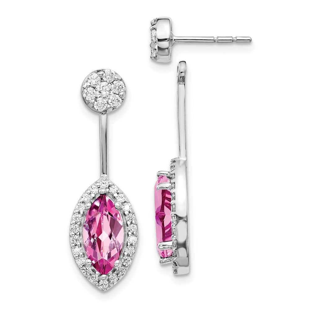 14k White Gold Real Diamond & Created Pink Sapphire Earrings EM4194-CPS-075-WA