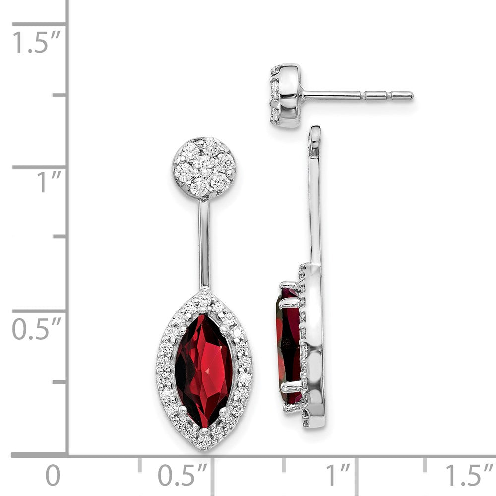 Solid 14k White Gold Simulated CZ Simulated/Marquise Garnet Front/BacK Earrings